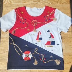(M) Princess Cruises Nautical Adventure Women's Tee - Red, White,& Blue Gold